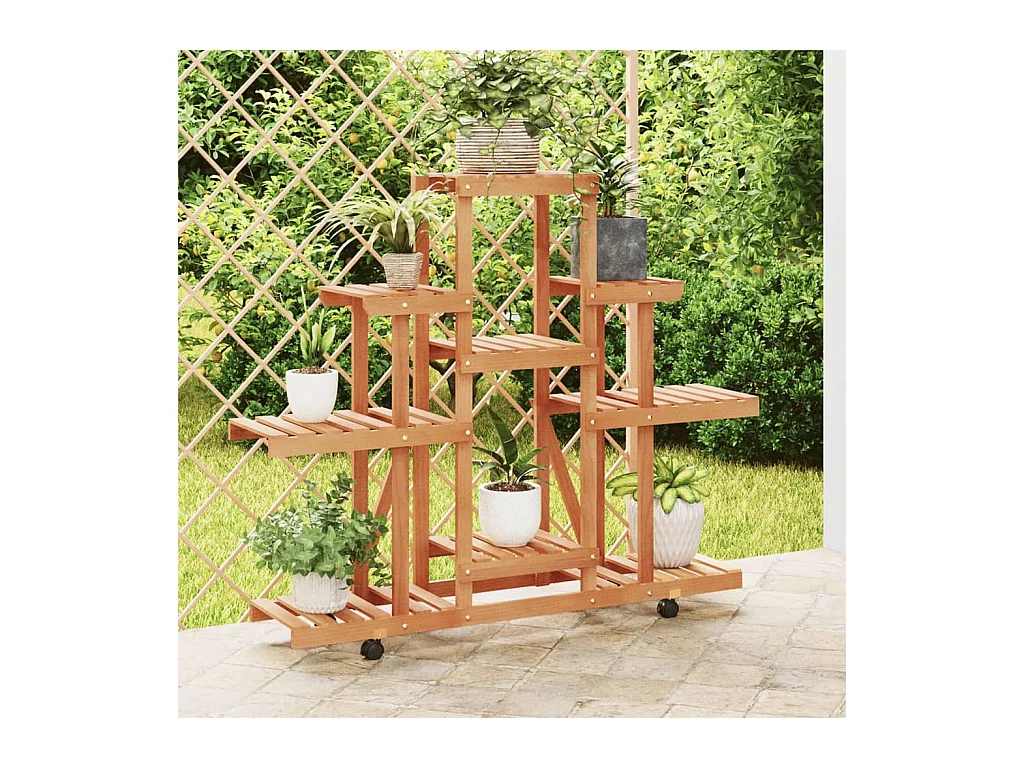 Bloemenstandaard met wielen 110x25x101 cm massief dennenhout