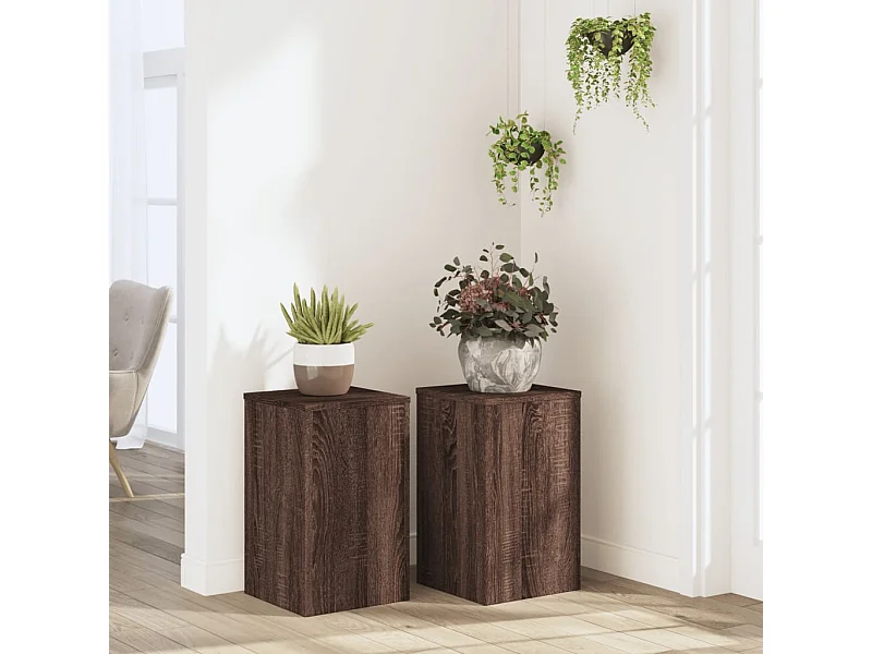 Supports pour plantes 2 pcs chêne marron bois d'ingénierie