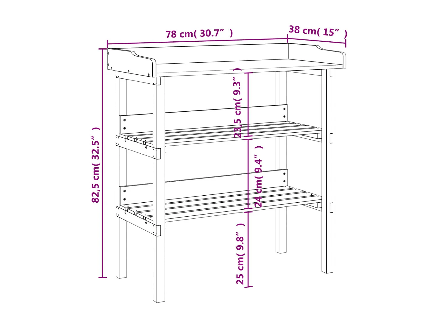 Plantentafel met planken grijs 78x38x82,5 cm dennenhout