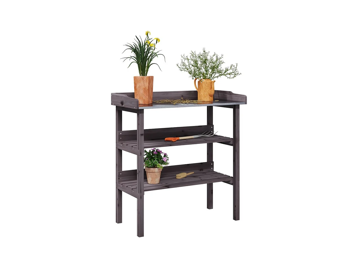 Table à plantes avec étagères gris 78x38x82,5 cm bois de sapin