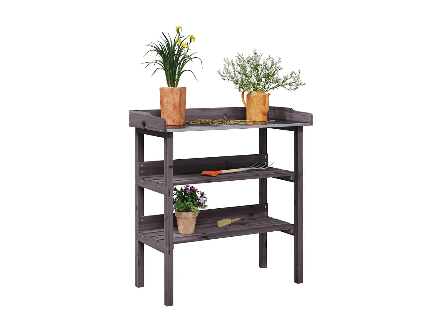 Table à plantes avec étagères gris 78x38x82,5 cm bois de sapin