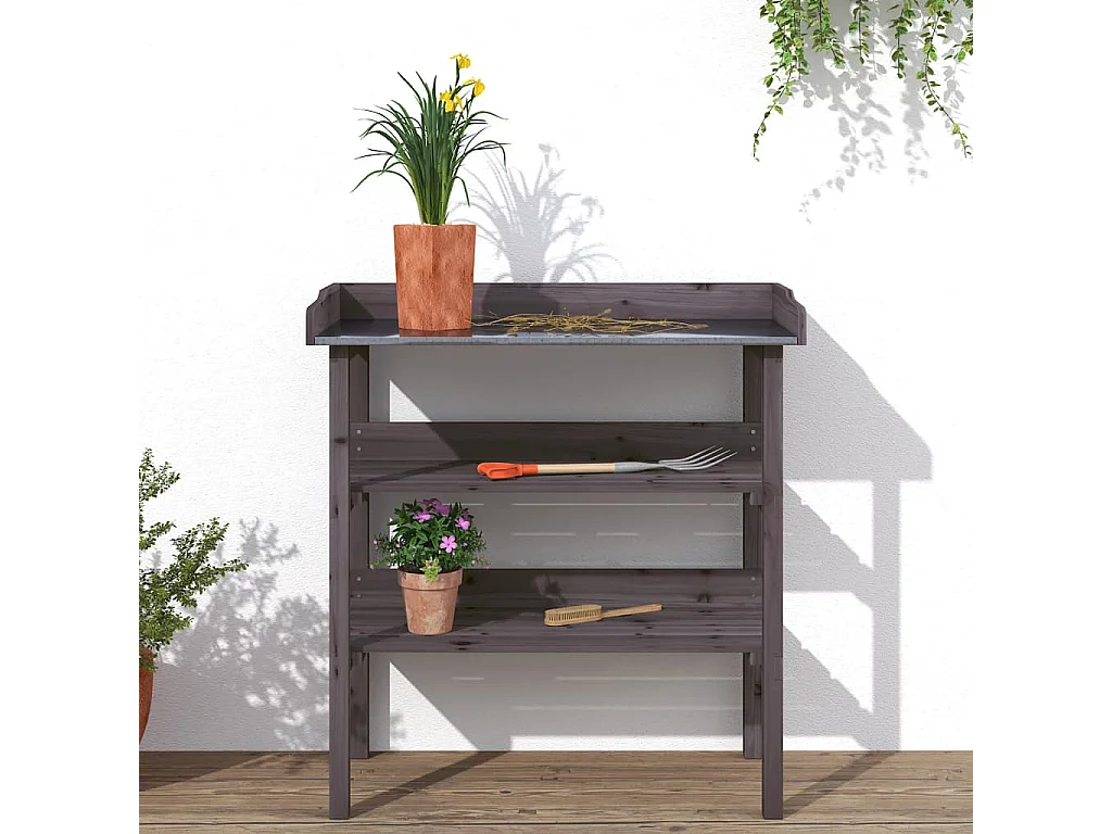 Table à plantes avec étagères gris 78x38x82,5 cm bois de sapin