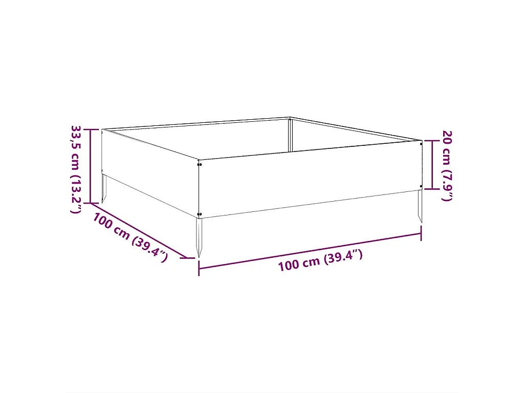 Letto da giardino rialzato 100x100x33,5 cm in acciaio inox