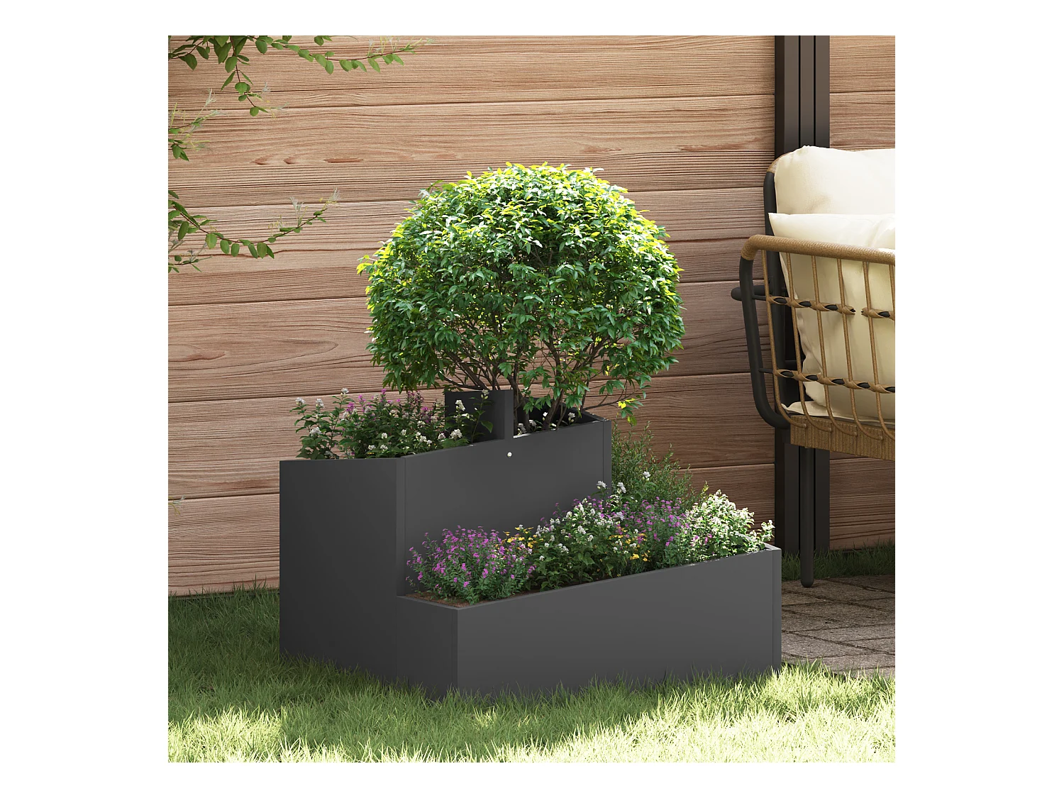 Maceta de plástico negra de polietileno de alta densidad mediana