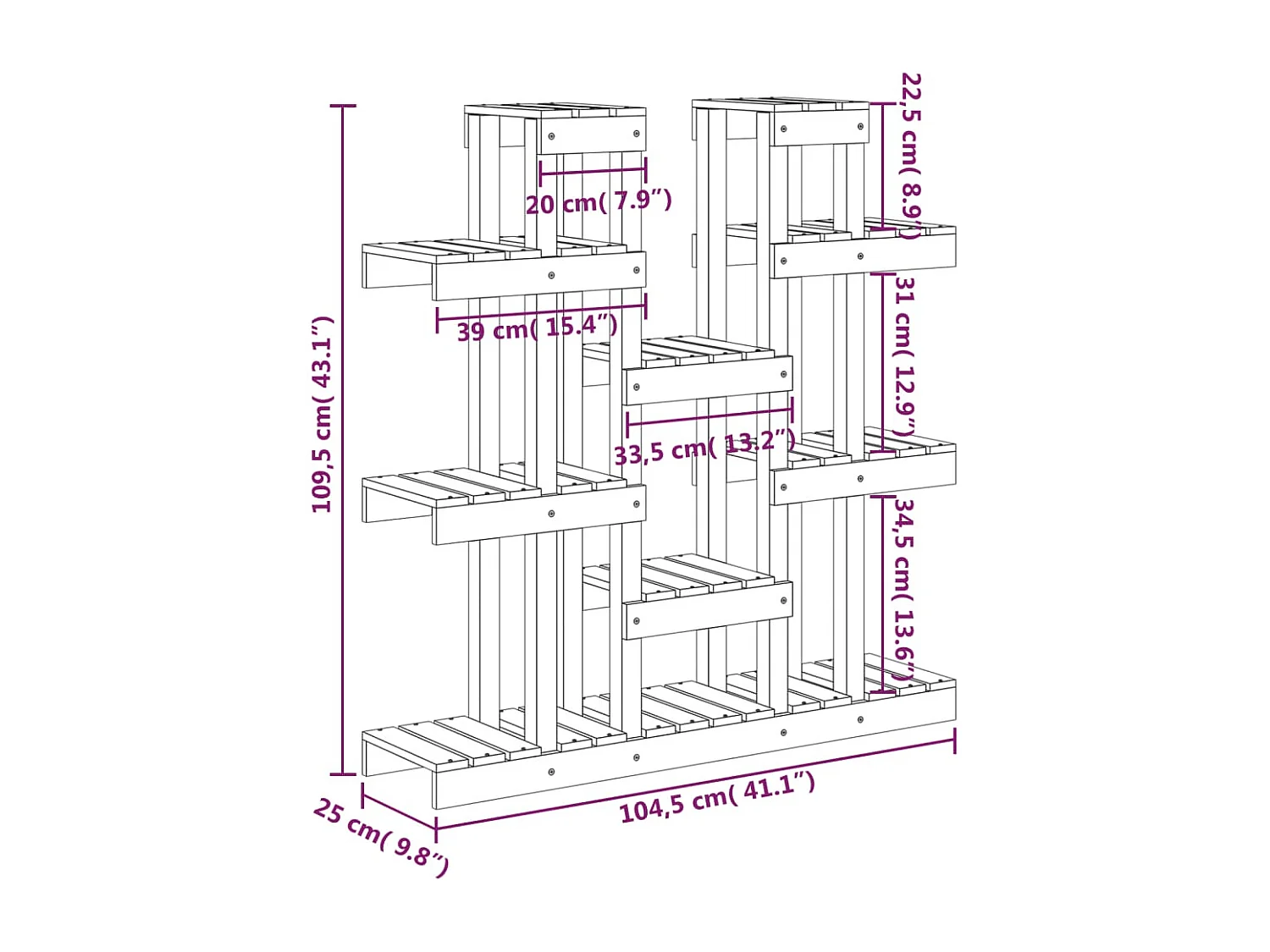 Support à plantes 104,5x25x109,5 cm Bois massif de pin