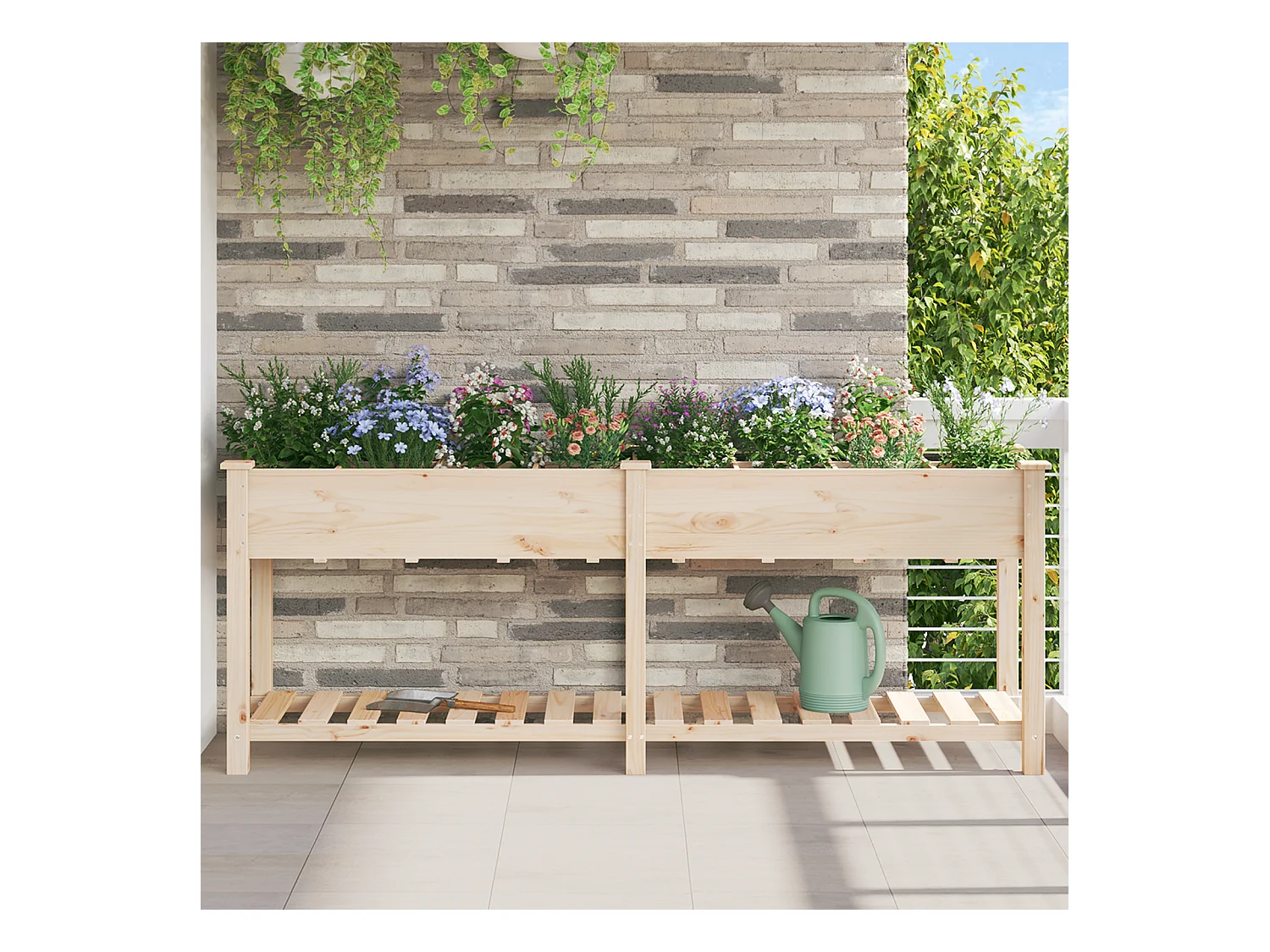 Jardinier avec grilles 203x53x76 cm en bois massif de sapin