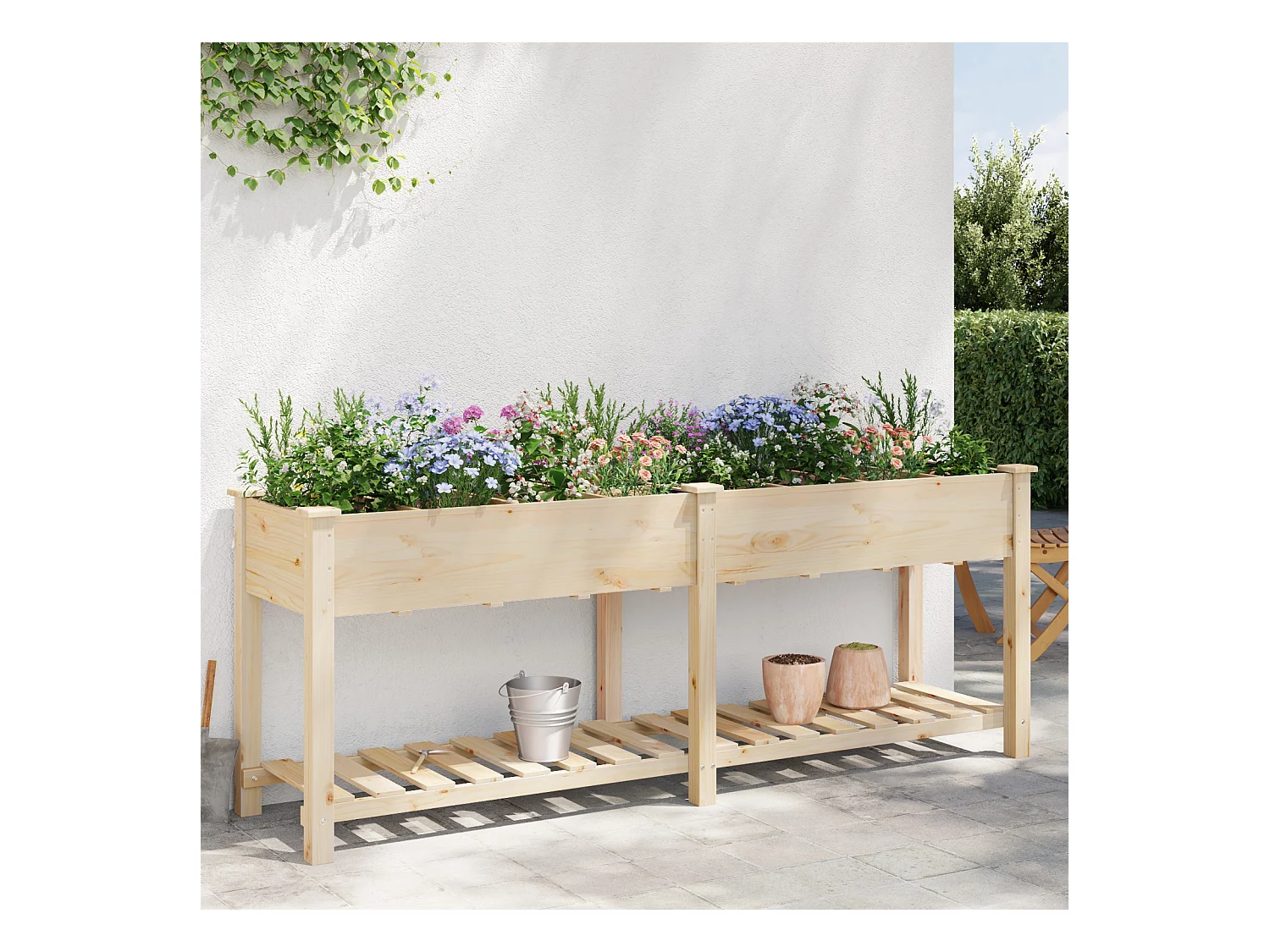 Jardinier avec grilles 203x53x76 cm en bois massif de sapin