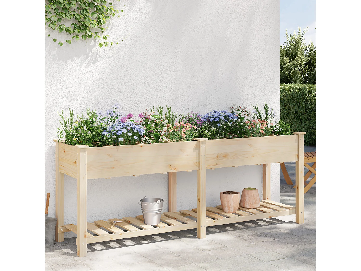 Giardiniera con griglie 203x53x76 cm in legno massello di abete