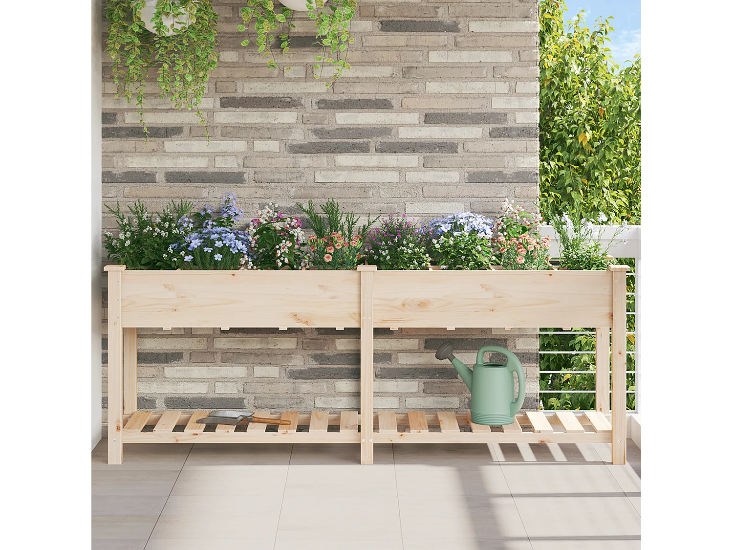 Jardinier avec grilles 203x53x76 cm en bois massif de sapin