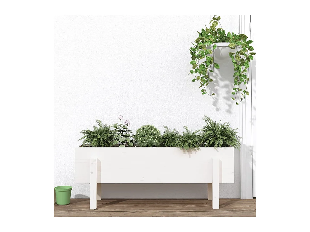 Lit surélevé de jardin blanc 101x30x38 cm bois de pin massif