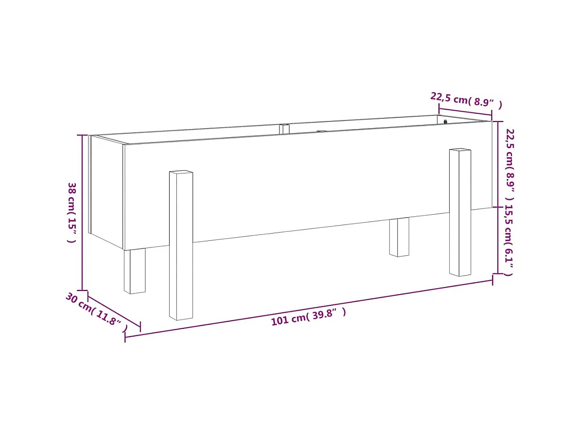 Lit surélevé de jardin blanc 101x30x38 cm bois de pin massif