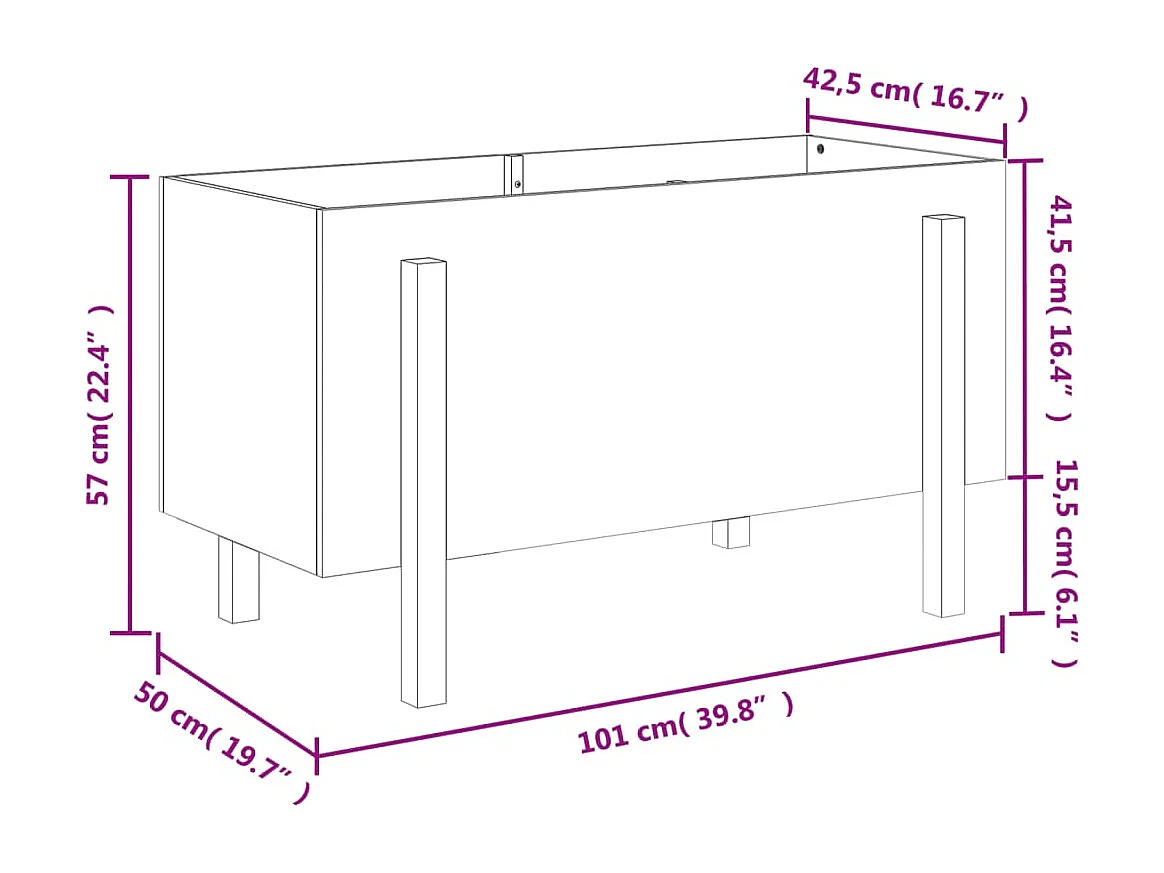 Bancal elevado de madera maciza Douglas de 101x50x57 cm