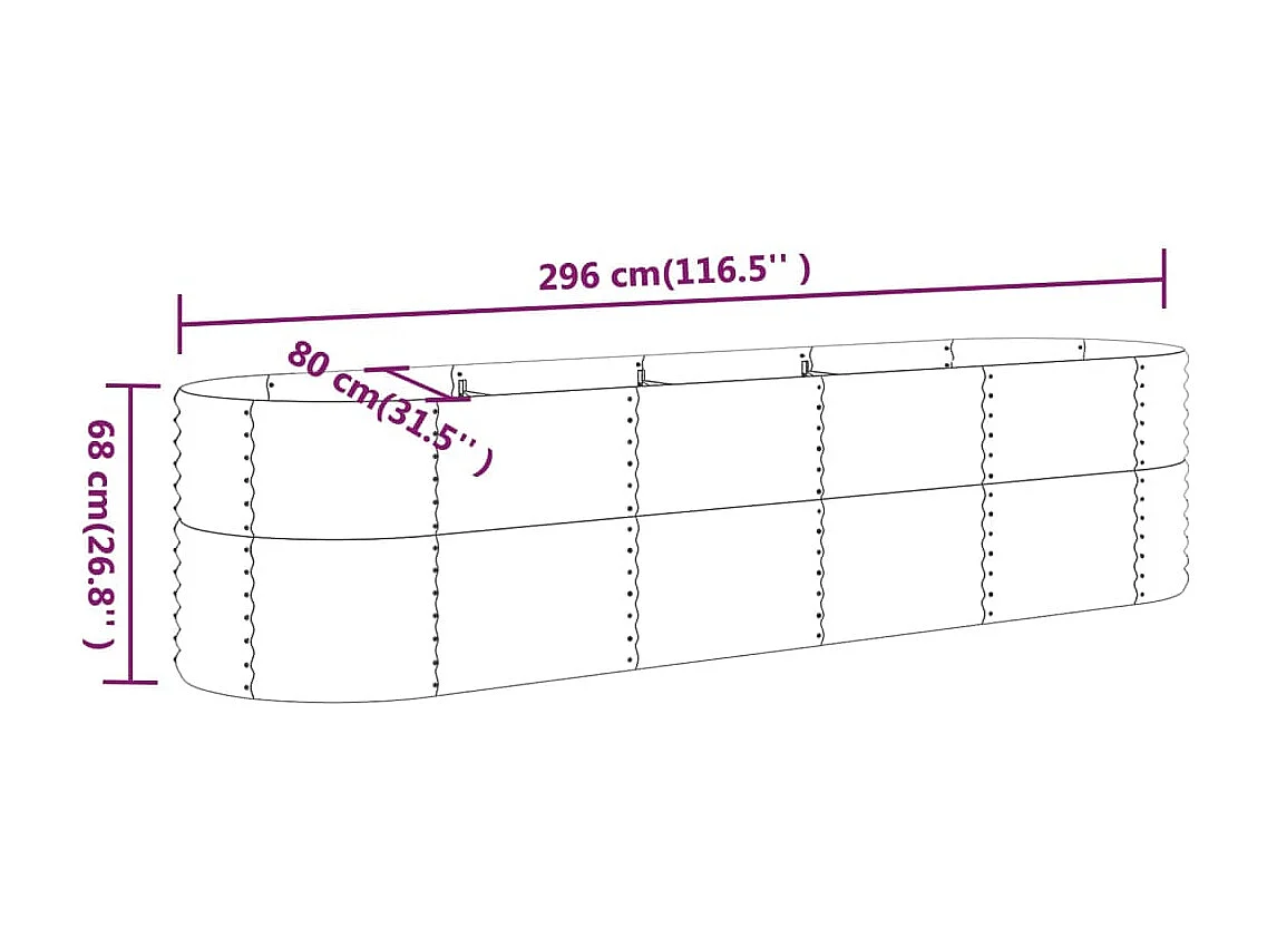 Letto da giardino rialzato in acciaio verniciato a polvere 296x80x68 cm verde