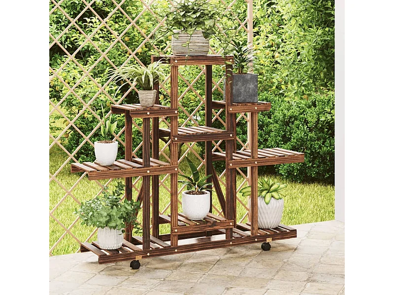 Soporte para flores con ruedas 110x25x101 cm madera maciza de abeto