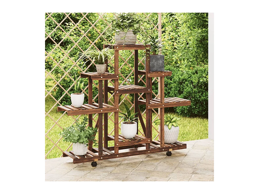 Soporte para flores con ruedas 110x25x101 cm madera maciza de abeto