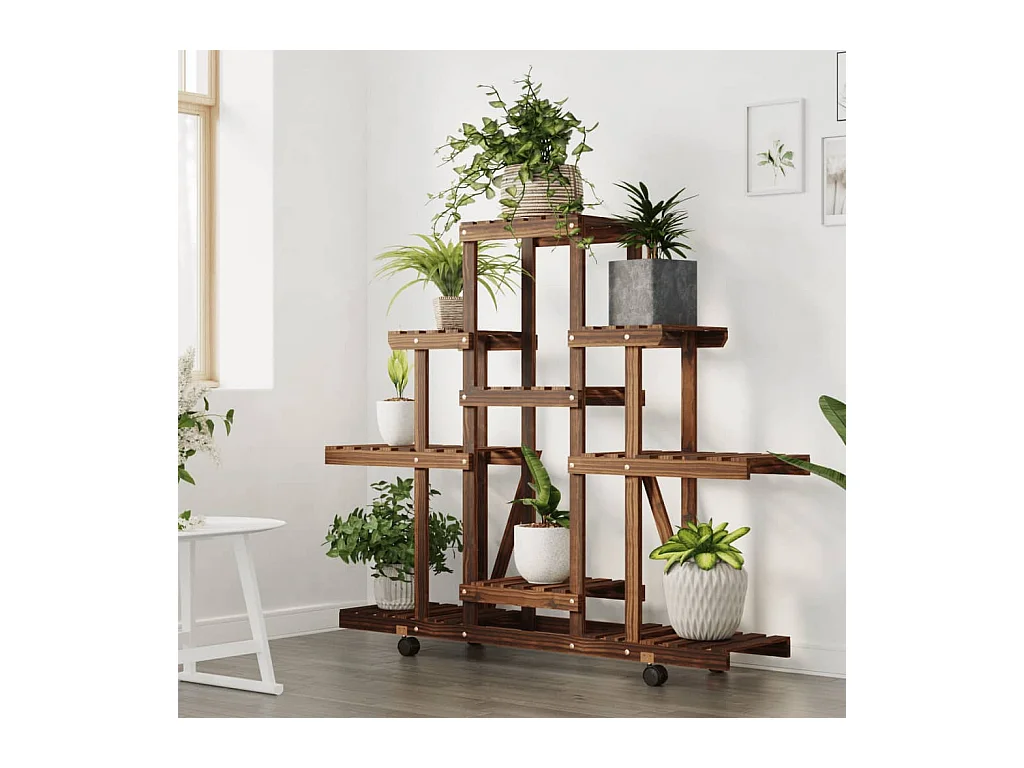 Soporte para flores con ruedas 110x25x101 cm madera maciza de abeto