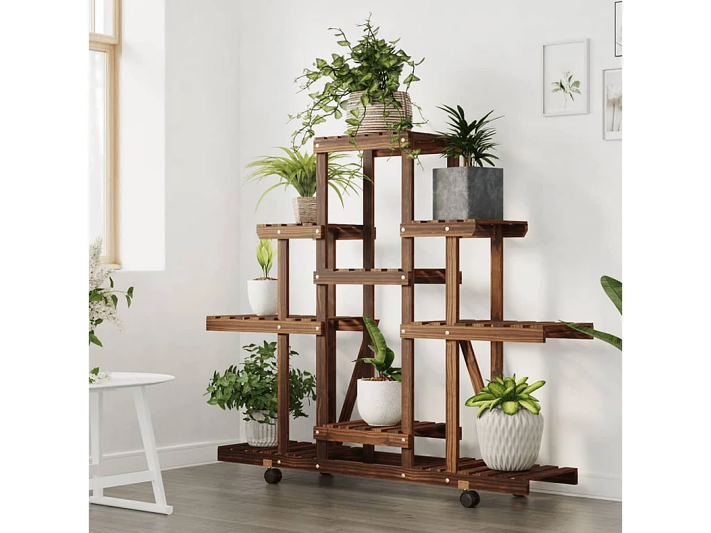 Support à fleurs avec roues 110x25x101 cm bois massif de sapin