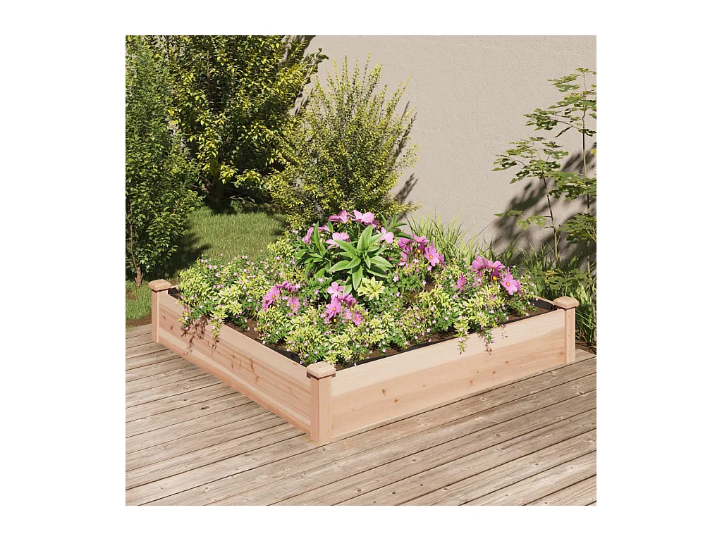 Lit surélevé de jardin doublure 120x120x25 cm bois massif sapin