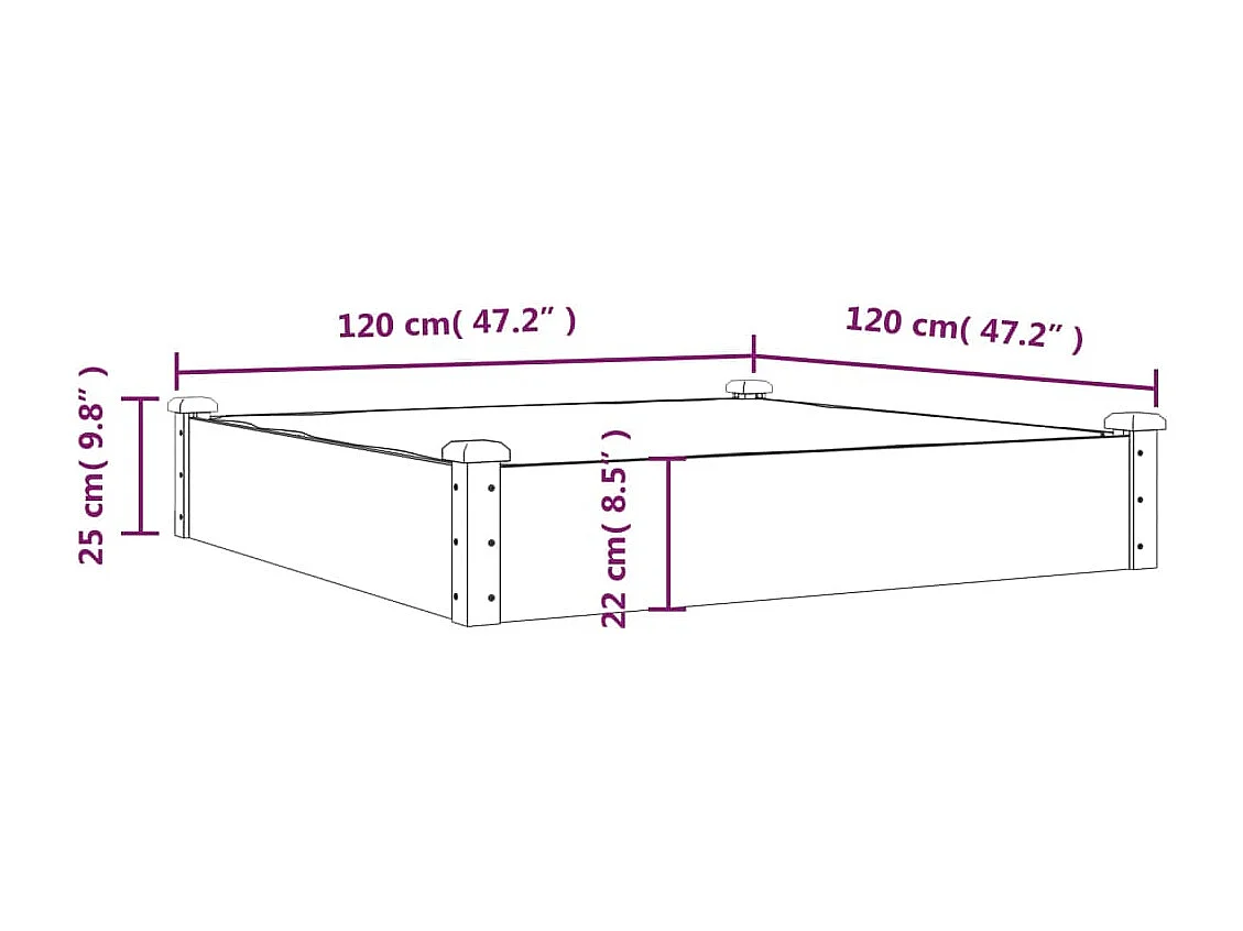 Verhoogde tuinbedliner 120x120x25 cm massief dennenhout