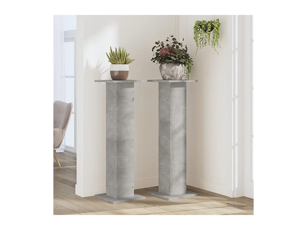 Supporti per piante 2 pezzi in cemento grigio e legno ingegnerizzato