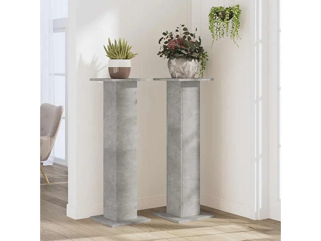 Supports pour plantes 2 pcs gris béton bois d'ingénierie