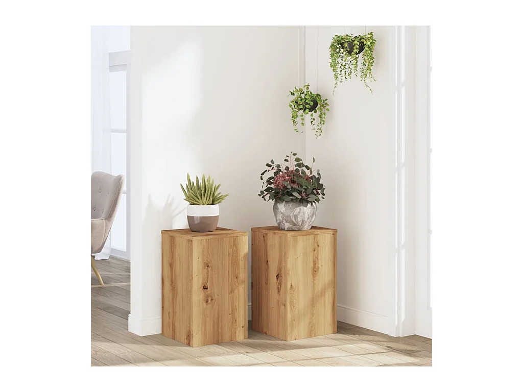 Soportes para plantas 2 piezas de madera de ingeniería de roble artesanal