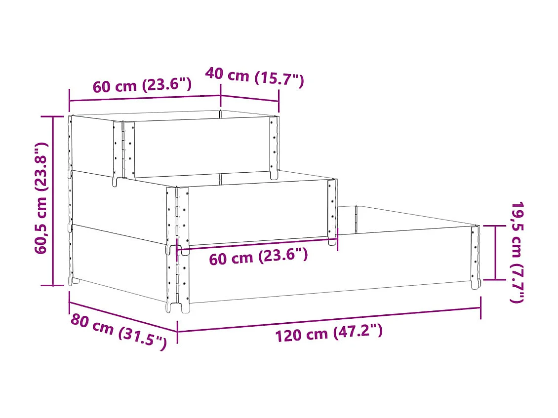 Jardinera elevada de 3 niveles de 120x80 cm de madera maciza de pino