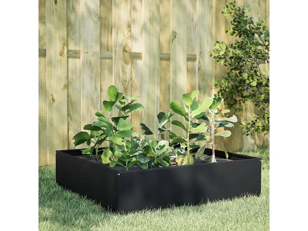 Letto da giardino rialzato nero 100x100x25 cm in acciaio