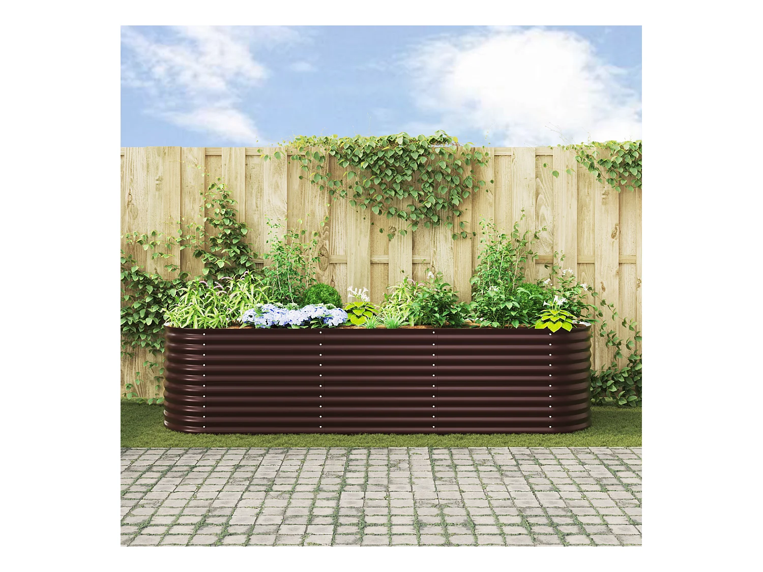 Bac de jardin surélevé marron 320x80x81 cm en acier galvanisé