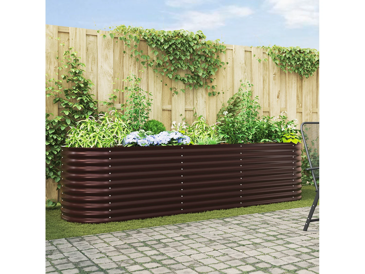 Bruin verhoogd tuinbed 320x80x81 cm in gegalvaniseerd staal