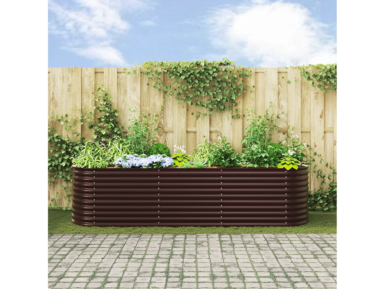 Bruin verhoogd tuinbed 320x80x81 cm in gegalvaniseerd staal