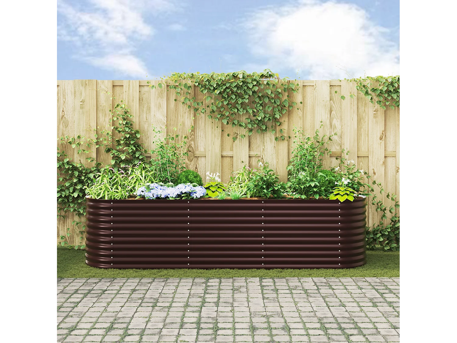 Bac de jardin surélevé marron 320x80x81 cm en acier galvanisé