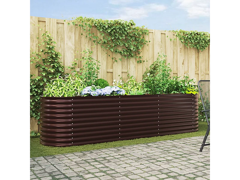 Letto da giardino rialzato marrone 320x80x81 cm in acciaio zincato