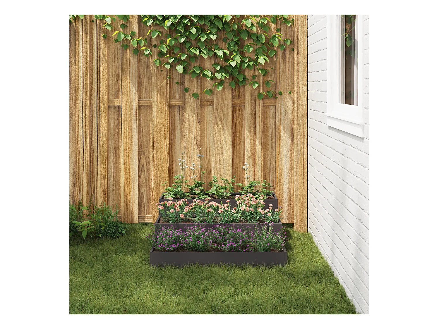 Tuinman 3 planken 90x90x35 cm Zwart staal