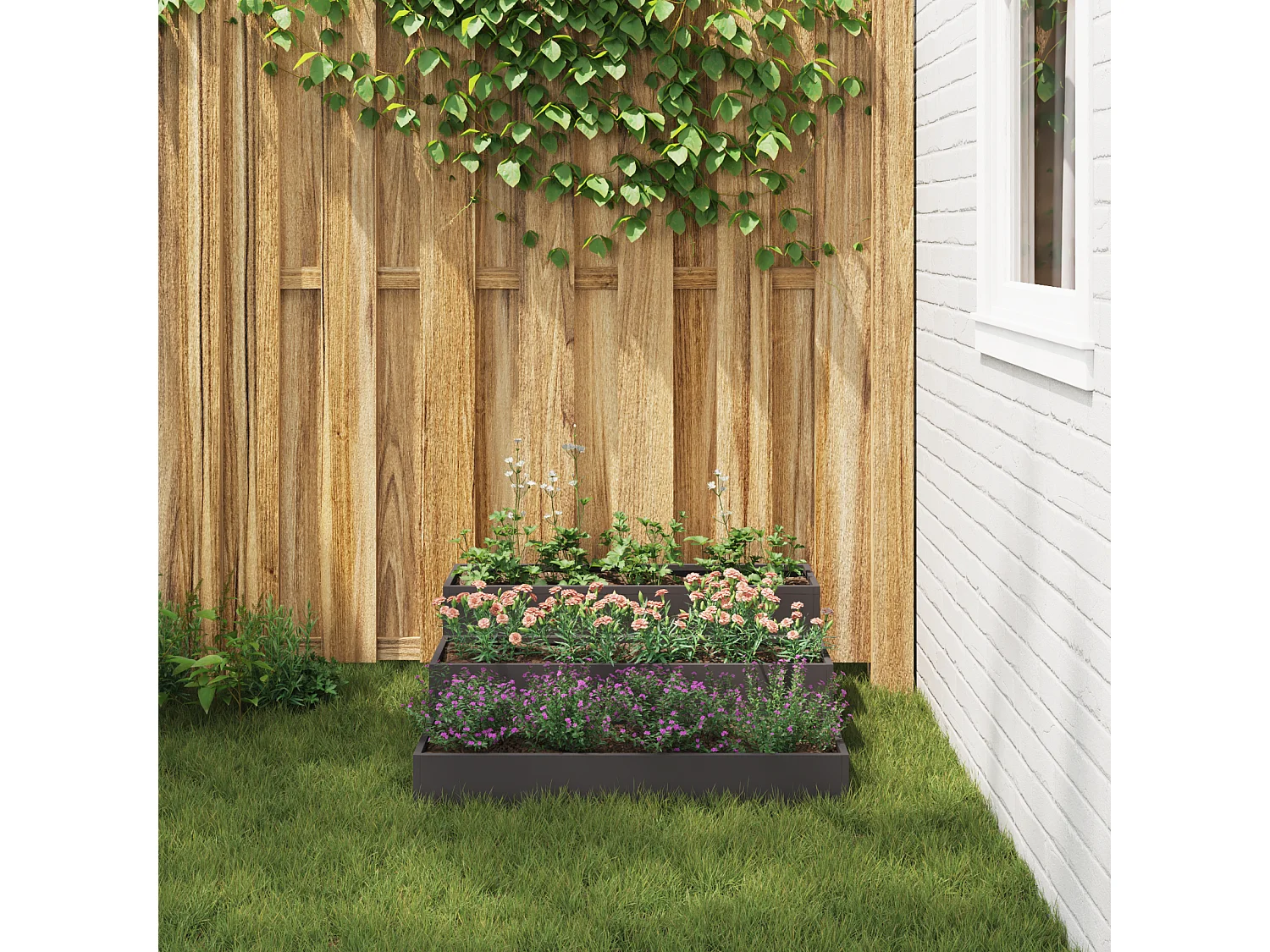 Jardinier 3 étagères 90x90x35 cm Acier noir