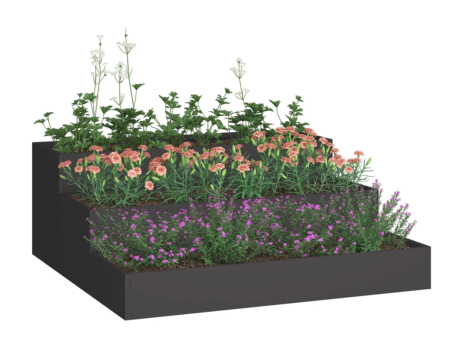 Jardinier 3 étagères 90x90x35 cm Acier noir