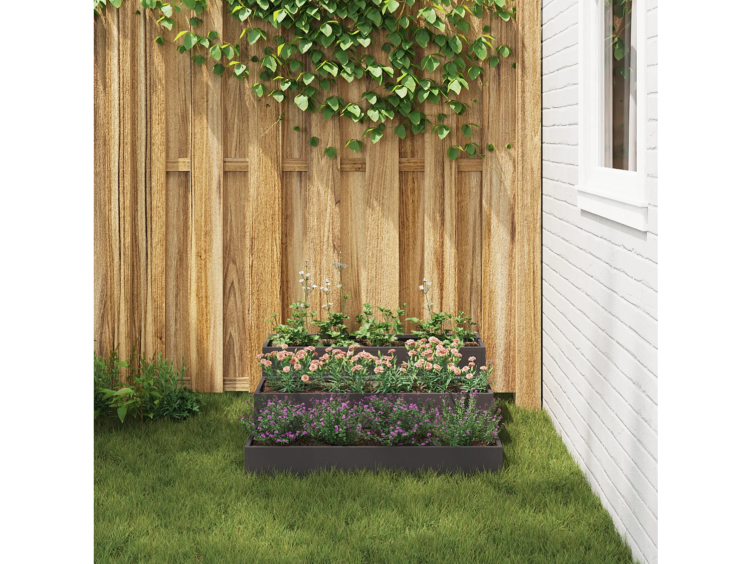 Jardinier 3 étagères 90x90x35 cm Acier noir