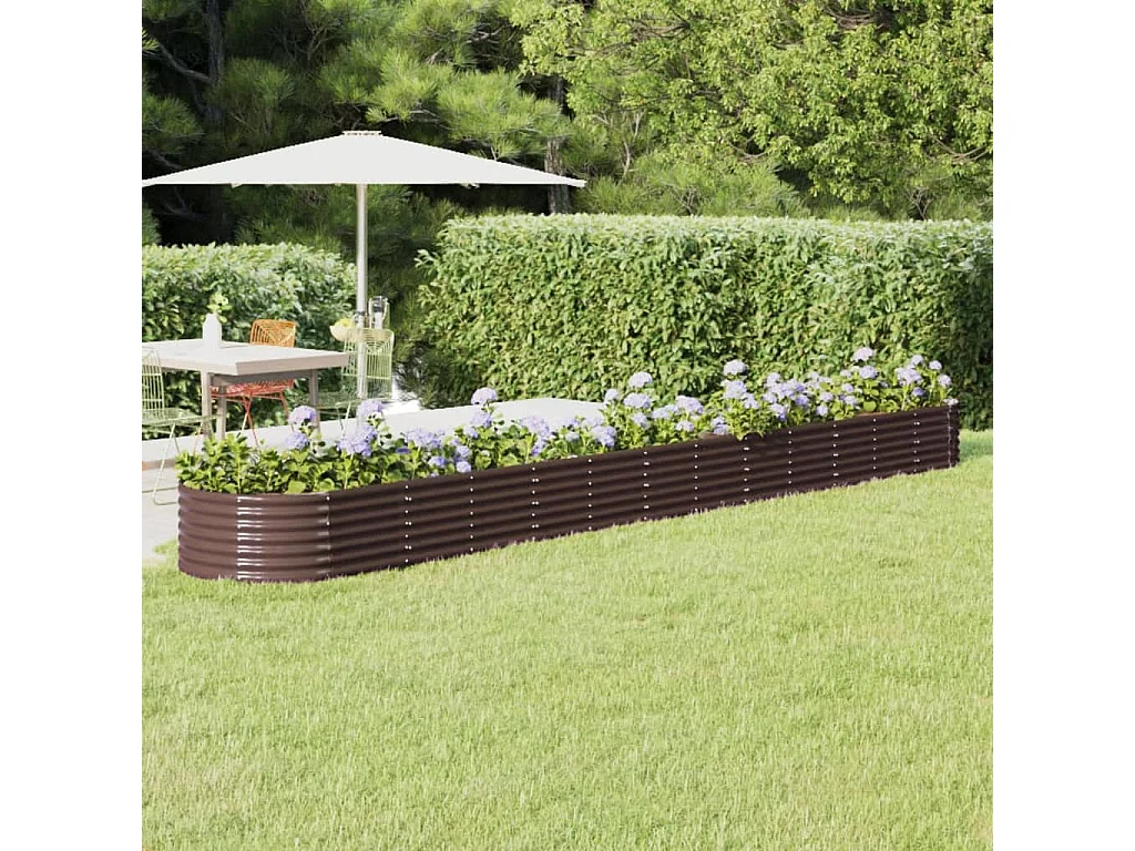 Cama de jardín elevada de acero con recubrimiento en polvo marrón