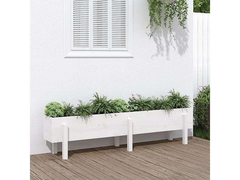 Letto da giardino rialzato bianco 160x30x38 cm in legno massello di pino