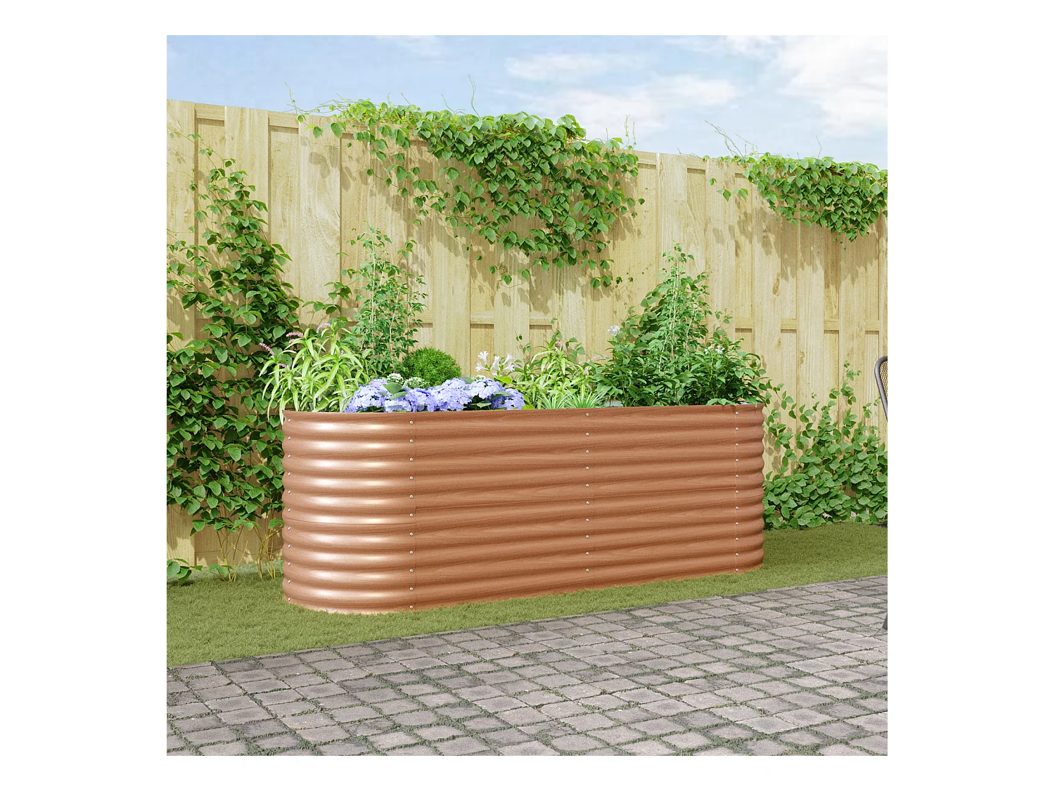 Parterre de jardin marron - Apparence bois 240x80x81 cm en acier