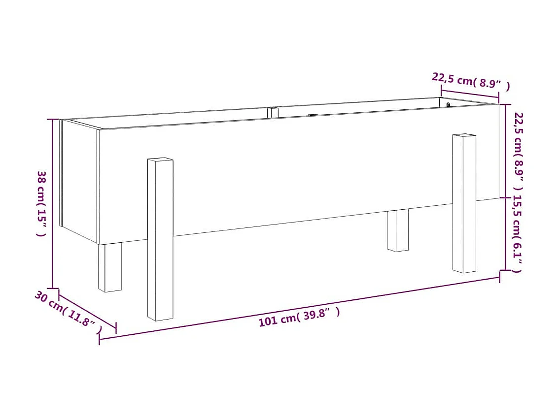Bancal elevado 101x30x38 cm madera maciza de pino