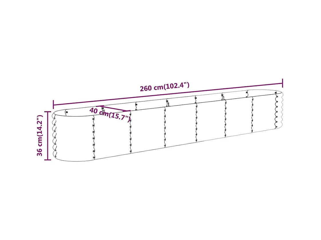 Letto da giardino rialzato in acciaio verniciato a polvere argento