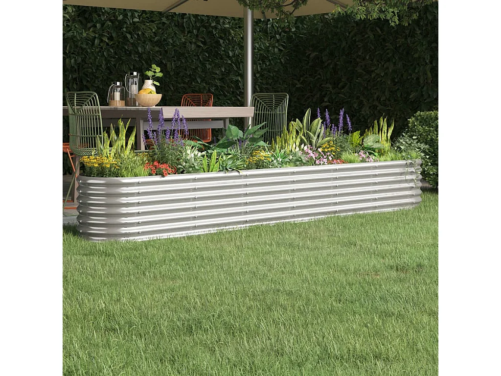 Cama de jardín elevada de acero con recubrimiento en polvo plateado