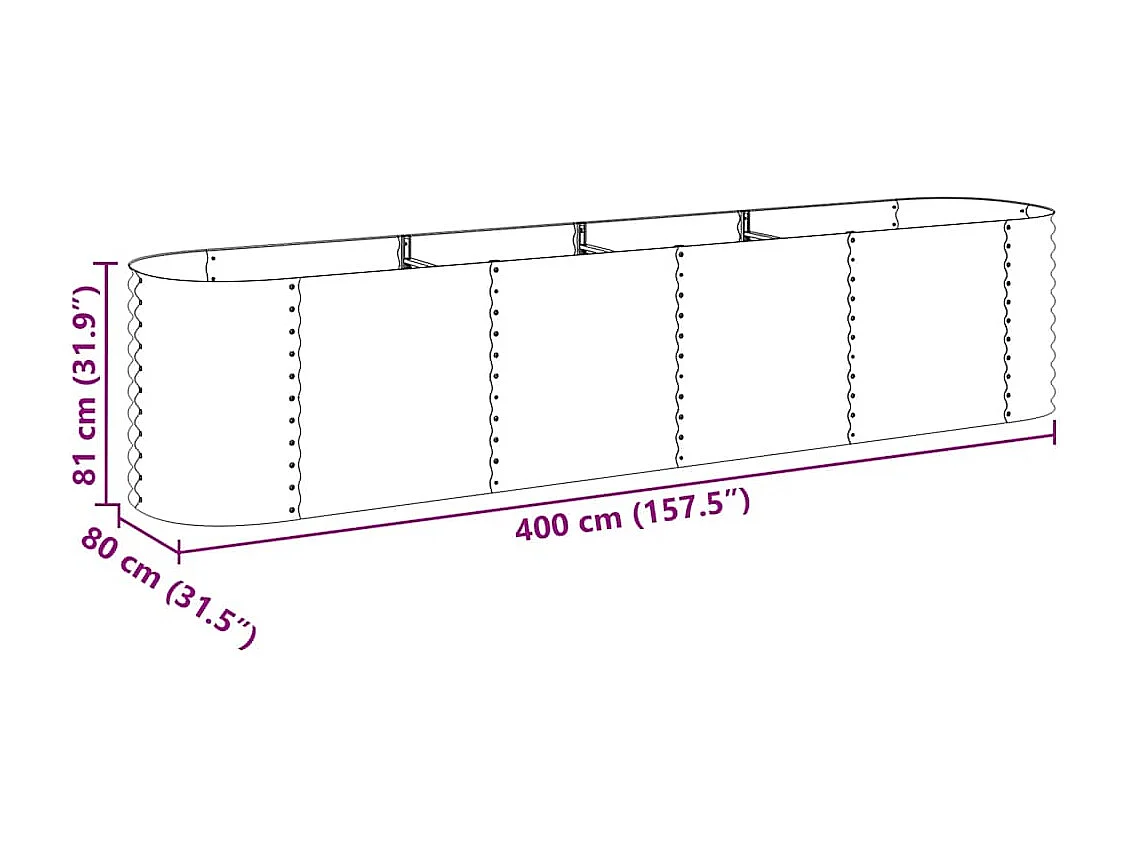 Verhoogd tuinbed 400x80x81 cm Gegalvaniseerd staal Grijs