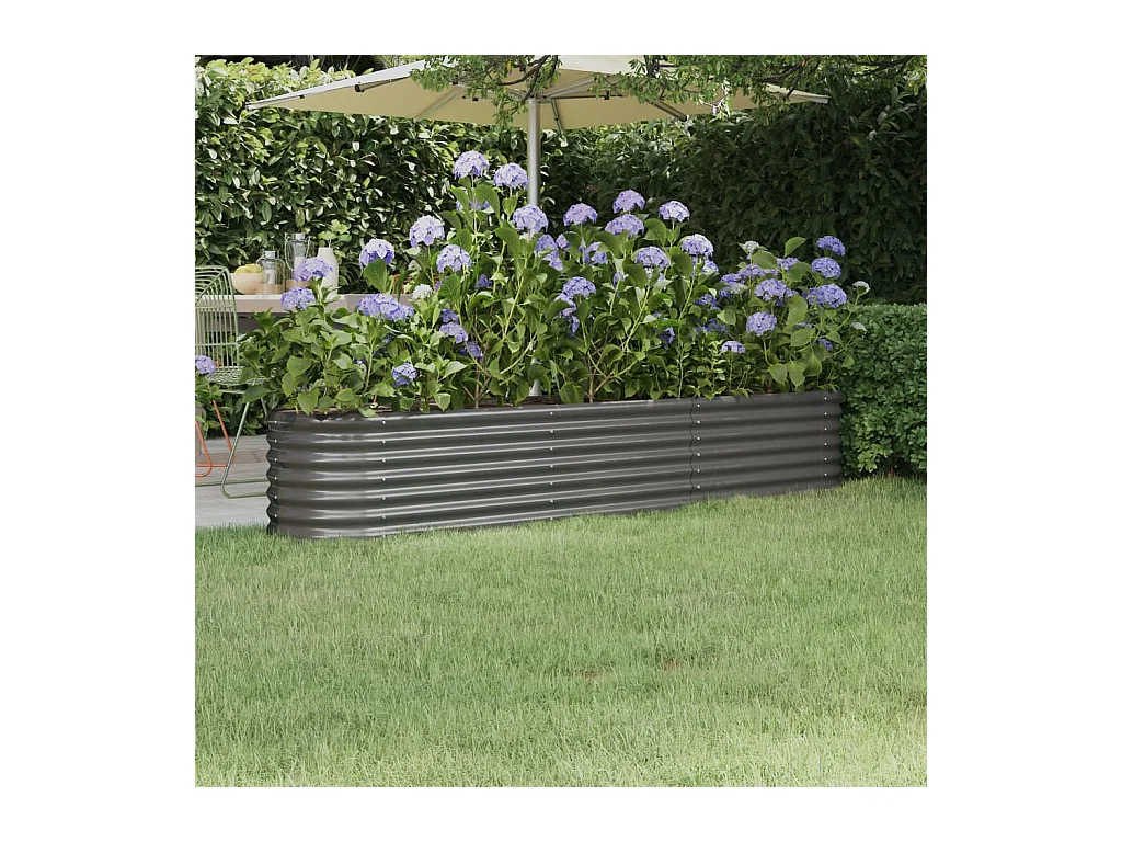 Verhoogd tuinbed gepoedercoat staal 224x40x36 cm grijs