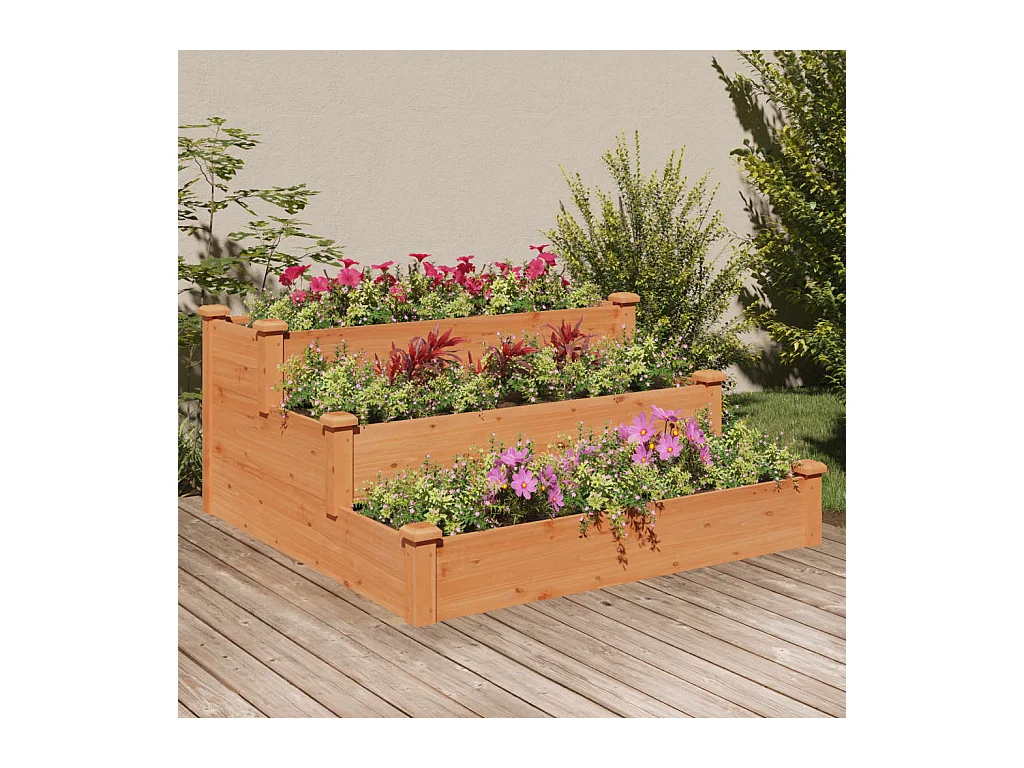 Lit surélevé de jardin marron 120x120x56cm bois massif de sapin