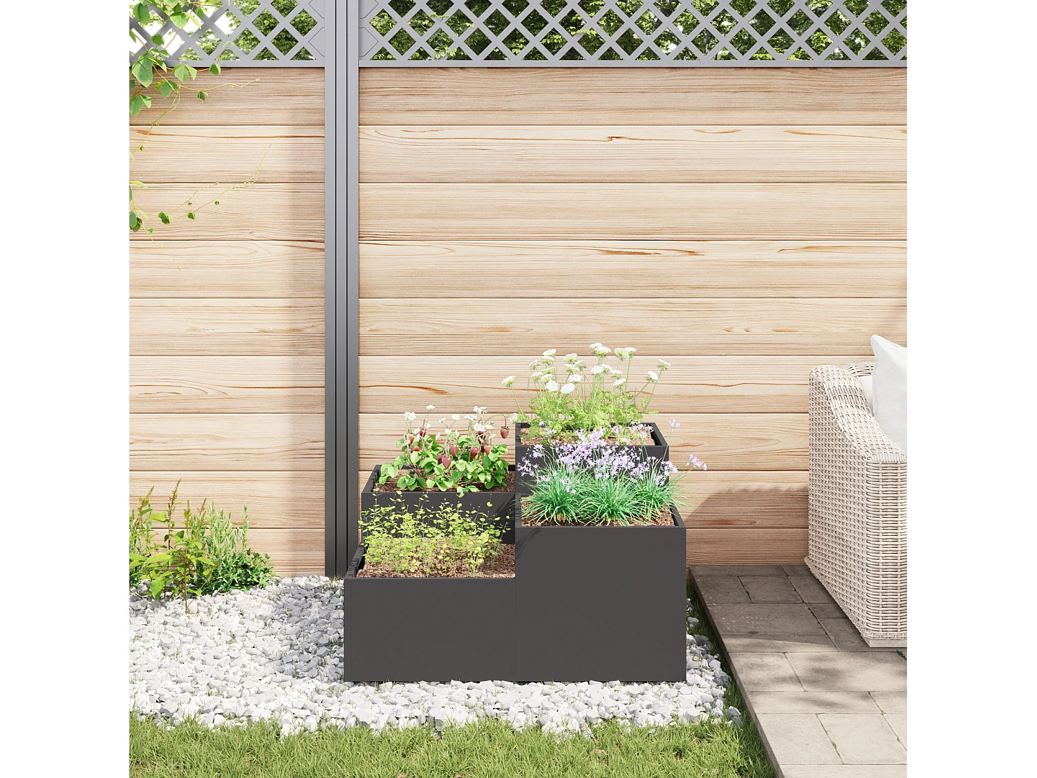 Fioriera 100x100x48 cm in acciaio nero