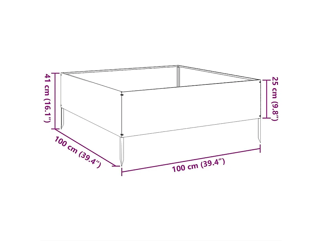 Verhoogd tuinbed 100x100x25 cm roestvrij staal