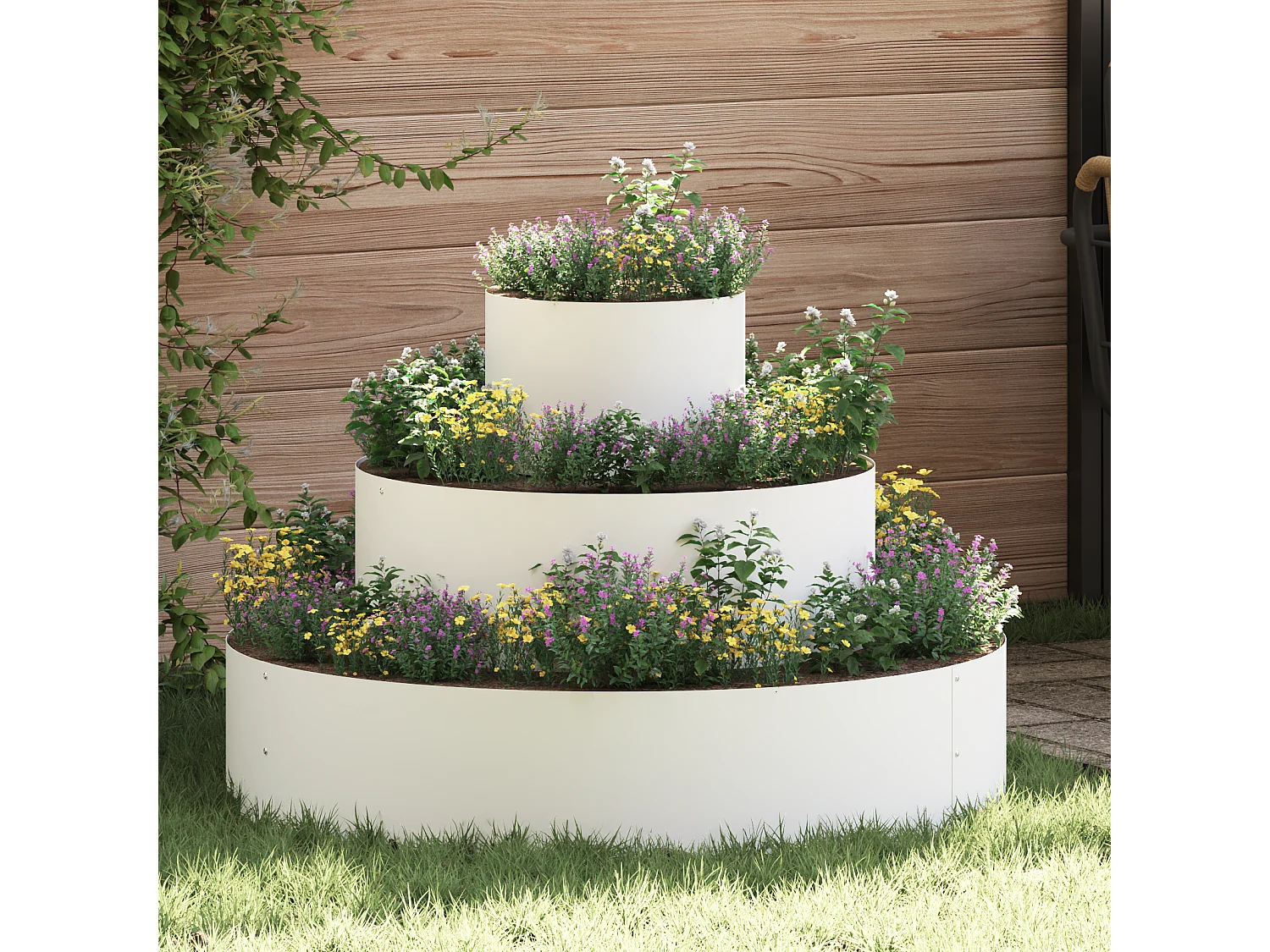 Grand pot en métal Acier/Blanc Acier revêtu de poudre Grand