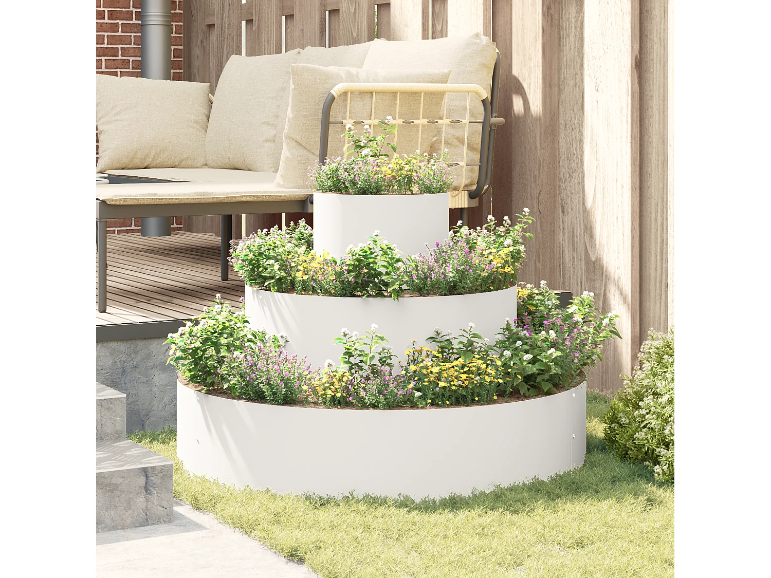 Grand pot en métal Acier/Blanc Acier revêtu de poudre Grand